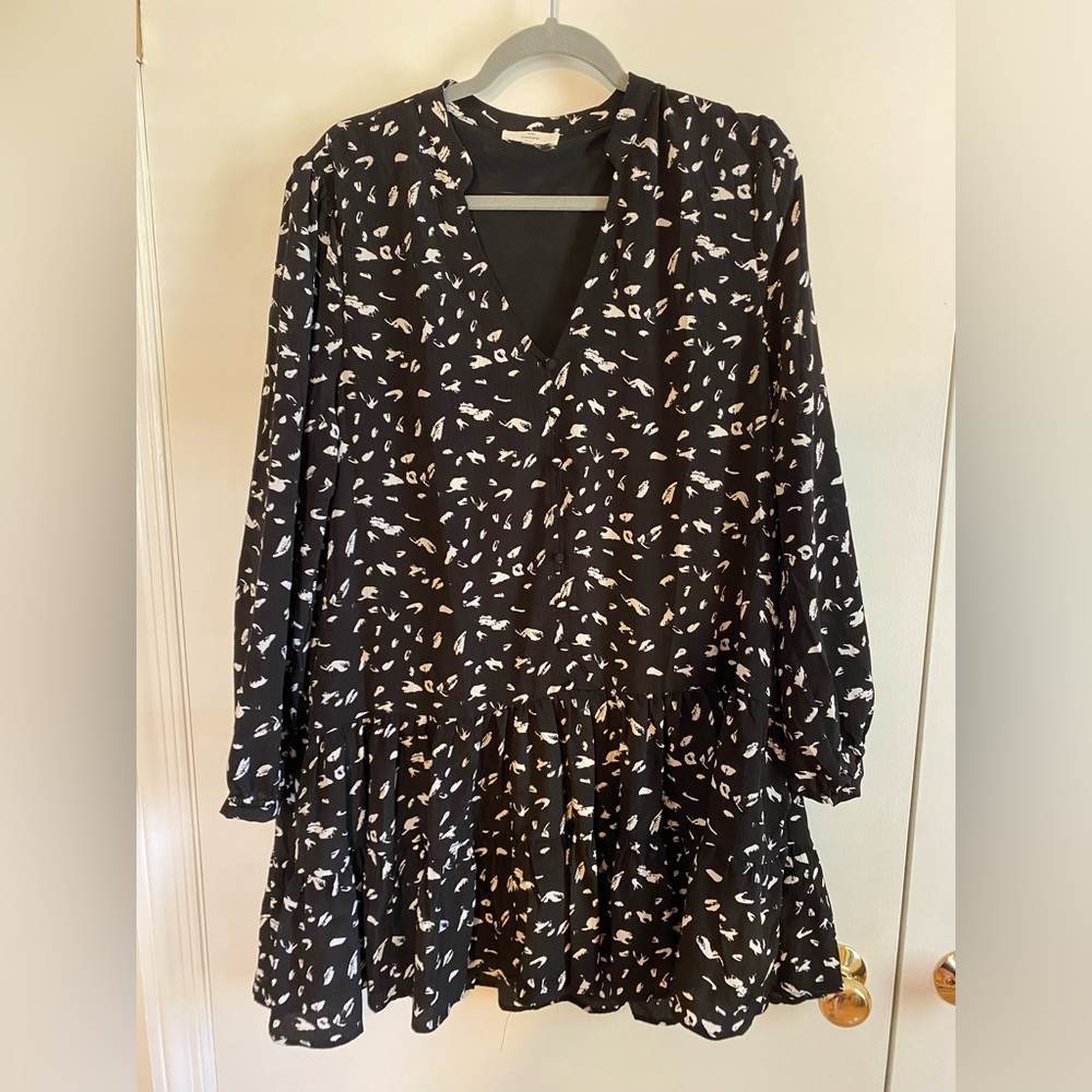 Entro Animal Print Dress Tunic Black White Large V Neck